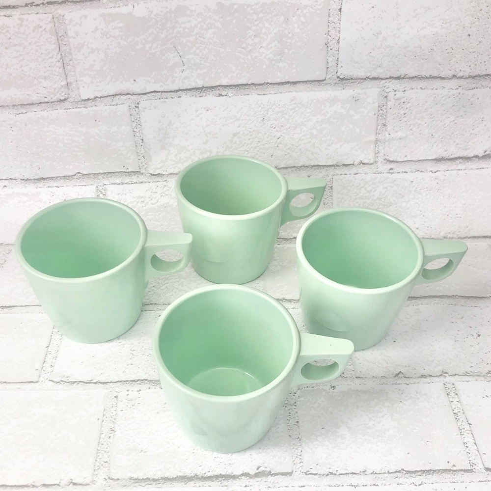 Vtg Dallas Ware Mint Green Melamine Coffee Cups - Set of 4 MCM Melmac Mugs